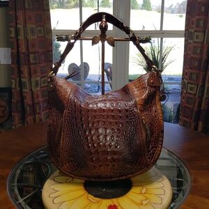 💘🖤💘 BRAHMIN PECAN MELBOURNE CROC EMBOSSED LEATHER SHOULDER HOBO BAG LARGE